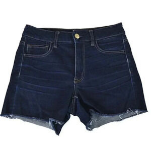 American Eagle Dark Wash Hi-Rise  Shortie Raw Hem Size 8